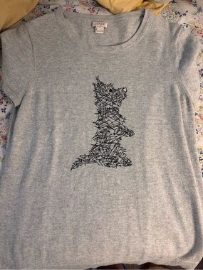 J. Crew Light Gray Dog Scribble Pet Tee with Pink Ear Detail